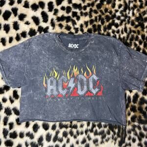 AC/DC Highway To Hell Acid Washed Cropped Band Tee S/M